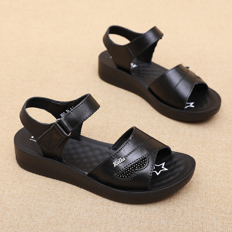 Formal Women Daily Wear Sandals - Kadınlar İçin Siyah Deri T-Askılı Peep
