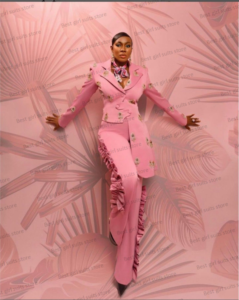 Women'S Formal Wear Wedding Guest - Pembe düğün kadınlar Suit Set Blazer