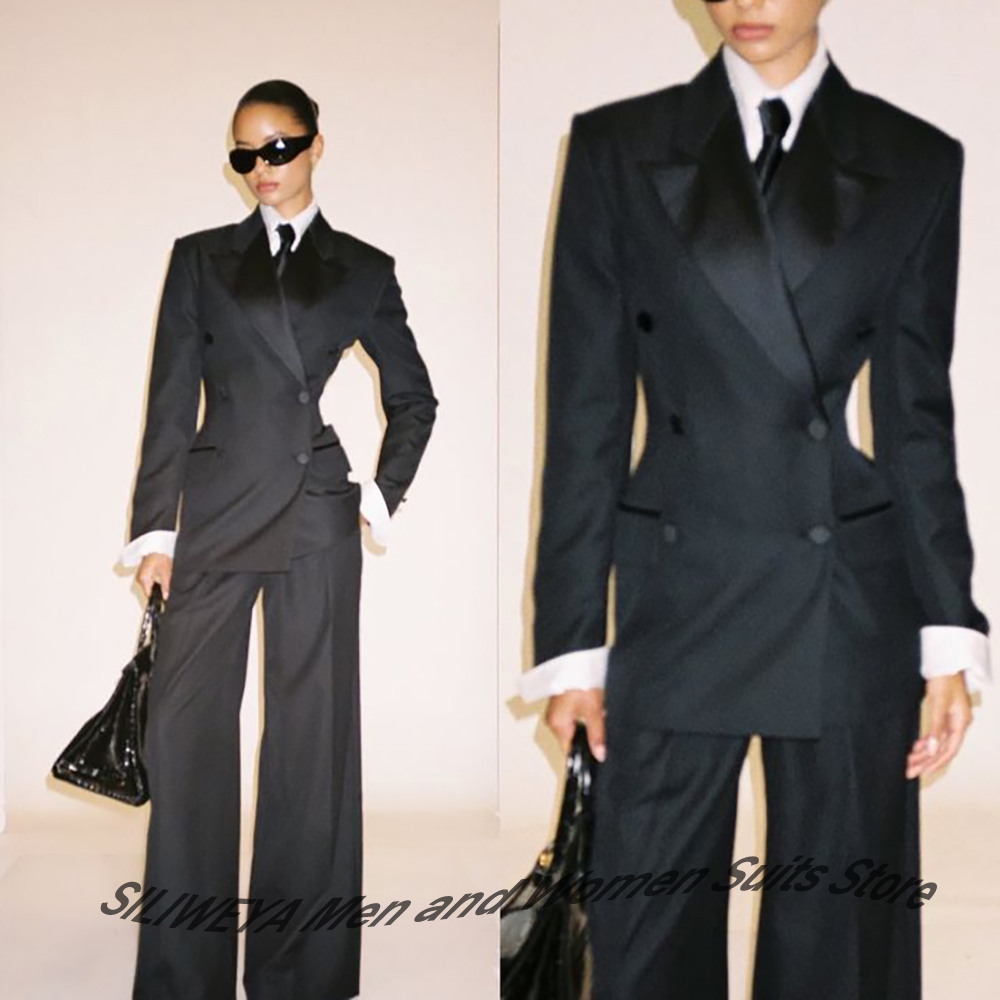 Women Formal Wear Office - Profesyonel Kadın Siyah Kruvaze Takım Elbise
