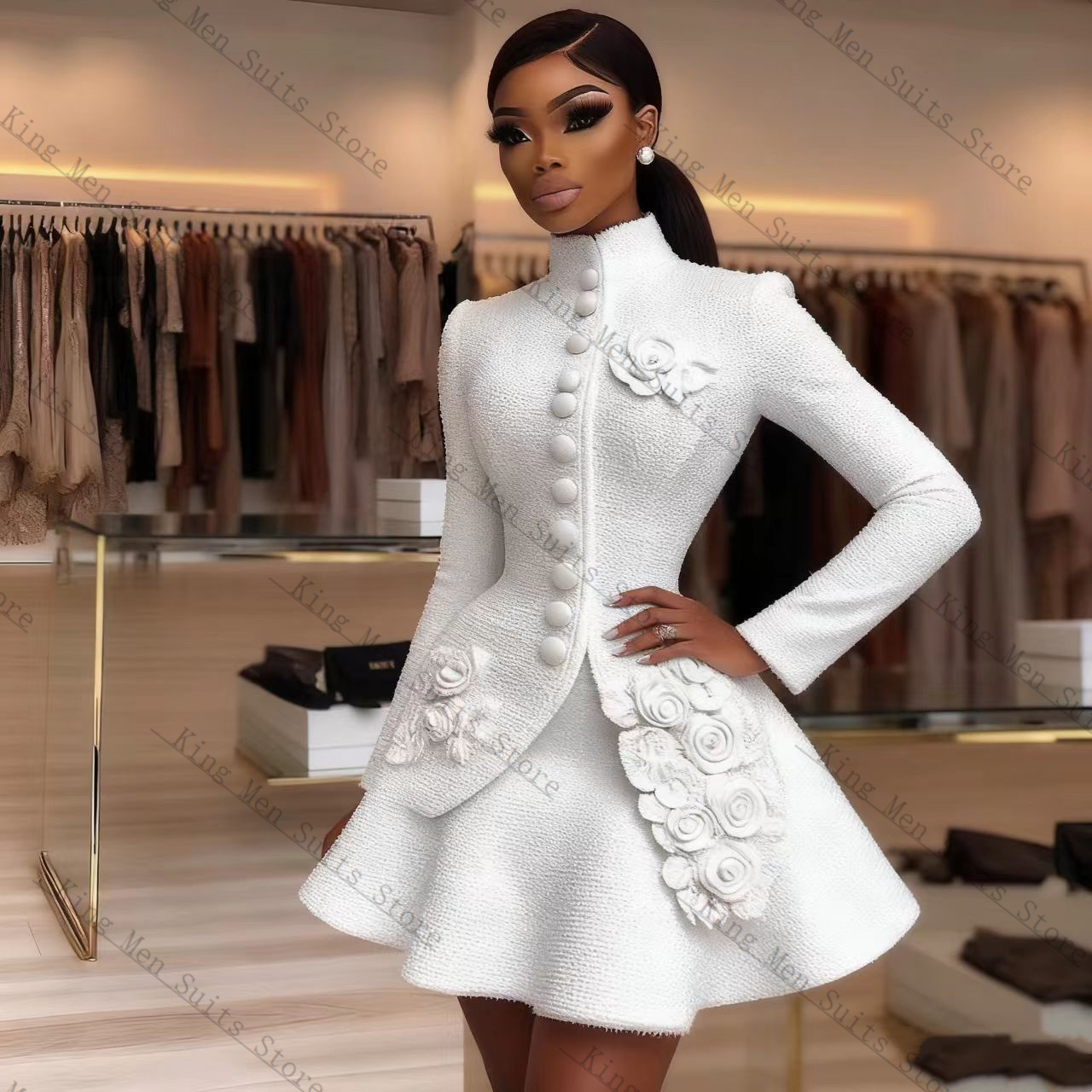 Women'S Formal Wear Wedding Guest - Lüks Beyaz Kadın Takım Elbise Seti