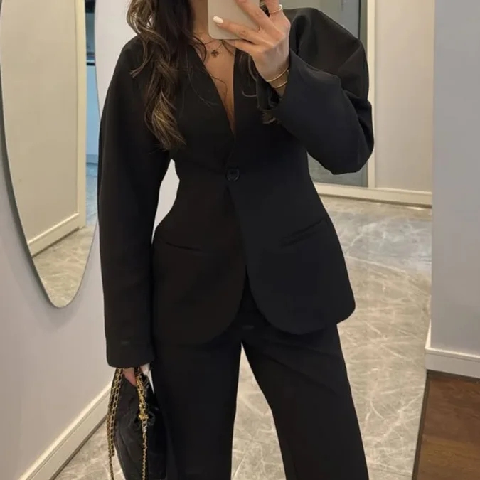 Women Formal Wear Black - 2025 Yeni Kadın Siyah V Yaka