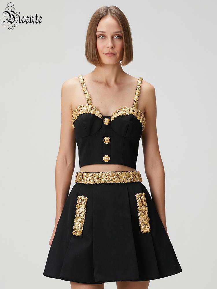 Women Formal Wear Black - Altın Düğmeli VC Siyah İki Parçalı