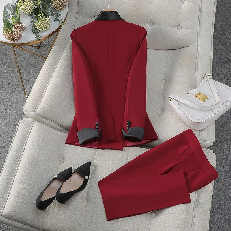 Women Formal Wear Black - Şık Kırmızı Siyah Kadın Pantolon Takım