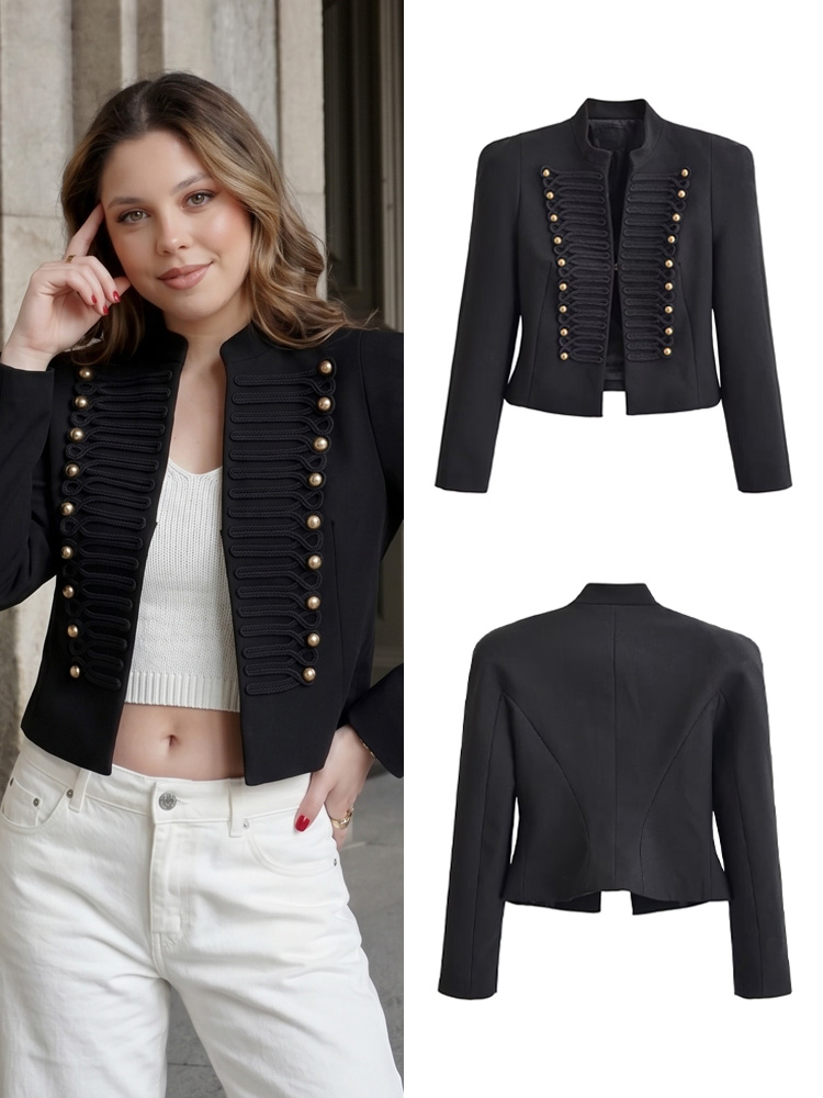 Women Formal Wear Black - HH Kadınlar Vintage Napolyon Ceket Dik