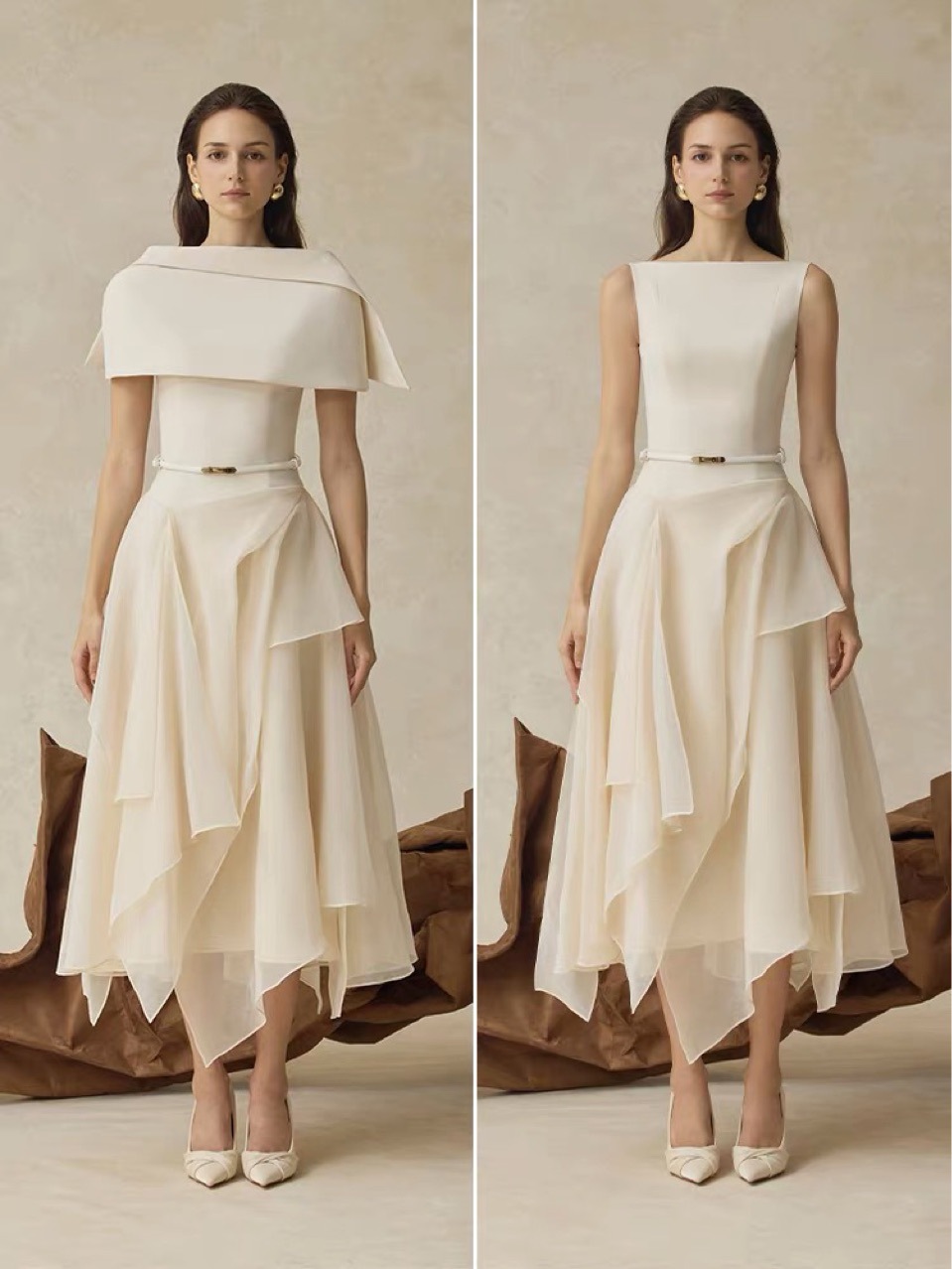 Women'S Formal Wear Wedding Guest - Putao İki Yönlü Giyilebilir Resmi Midi